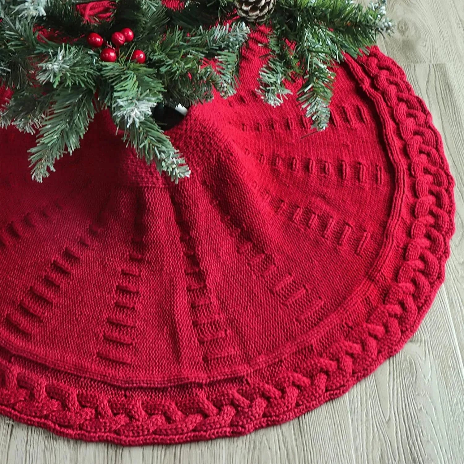 Christmas Knitted Tree Skirt Red Decorations - Bellarte Enchanté Christmas Knitted Tree Skirt Red Decorations